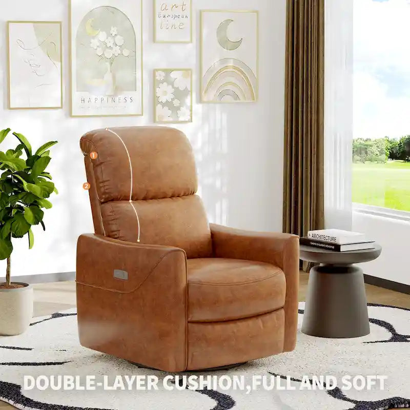 Fauteuil Inclinable Pivotant Électrique à Bascule en Cuir PU avec Support Lombaire et Port USB