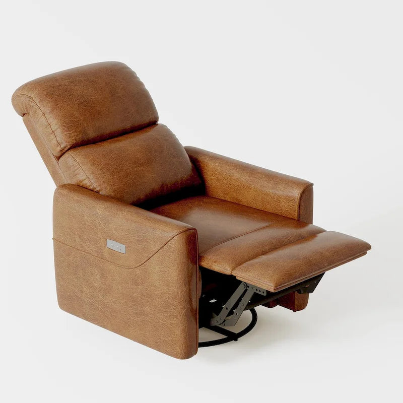 Fauteuil Inclinable Pivotant Électrique à Bascule en Cuir PU avec Support Lombaire et Port USB