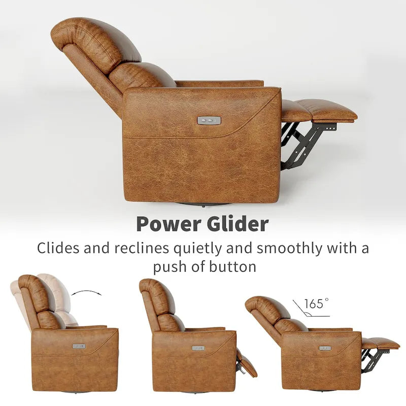 Fauteuil Inclinable Pivotant Électrique à Bascule en Cuir PU avec Support Lombaire et Port USB