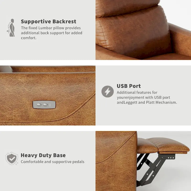 Fauteuil Inclinable Pivotant Électrique à Bascule en Cuir PU avec Support Lombaire et Port USB