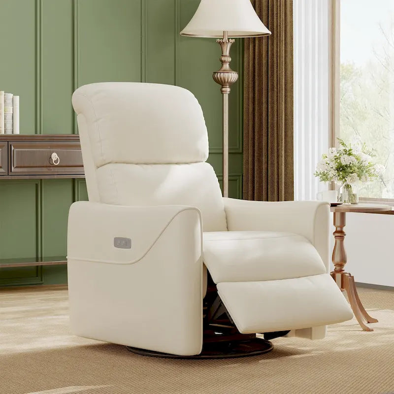 Fauteuil Inclinable Pivotant Électrique à Bascule en Cuir PU avec Support Lombaire et Port USB