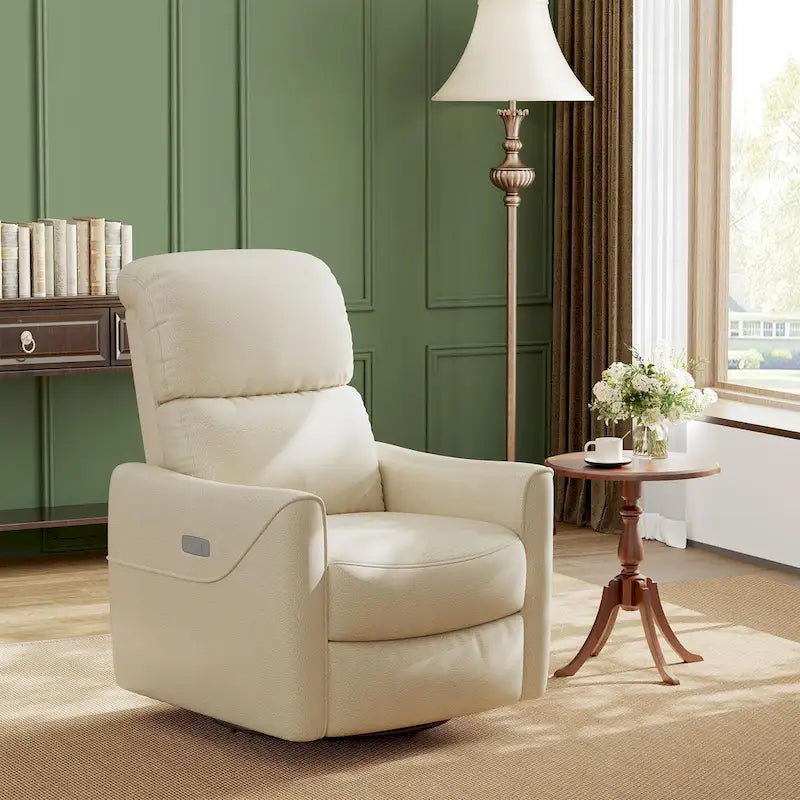 Fauteuil Inclinable Pivotant Électrique à Bascule en Cuir PU avec Support Lombaire et Port USB
