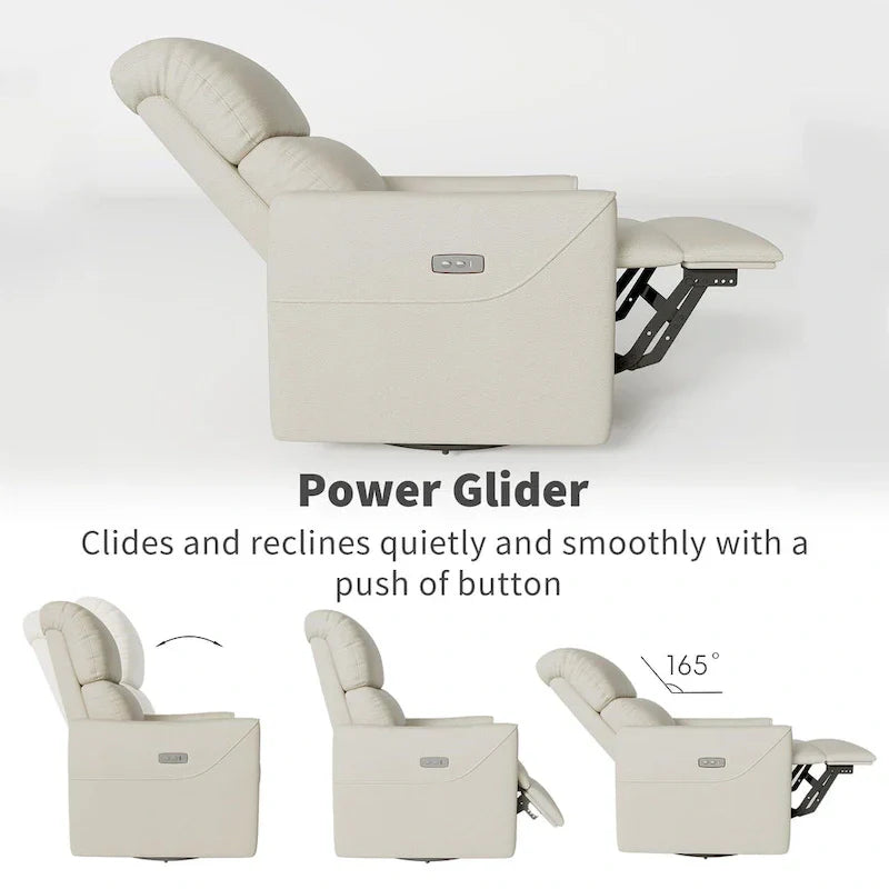 Fauteuil Inclinable Pivotant Électrique à Bascule en Cuir PU avec Support Lombaire et Port USB