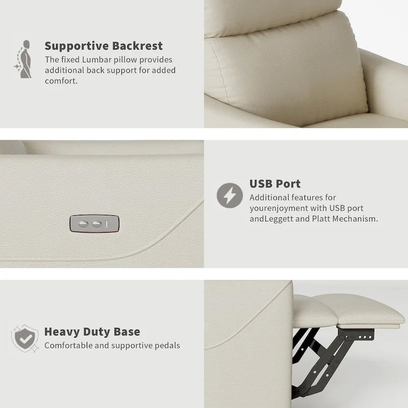 Fauteuil Inclinable Pivotant Électrique à Bascule en Cuir PU avec Support Lombaire et Port USB