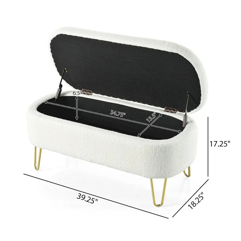 Banc de rangement ovale pour salon, chambre, pied de lit
