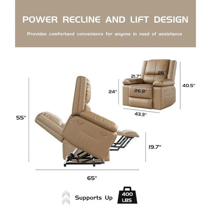 Fauteuil releveur électrique en cuir avec chaleur & massage