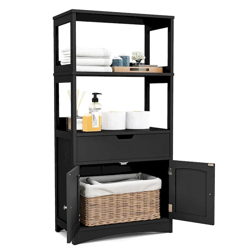 Meuble de rangement de salle de bain Gymax avec tiroir, étagère et armoire de sol - Voir détails