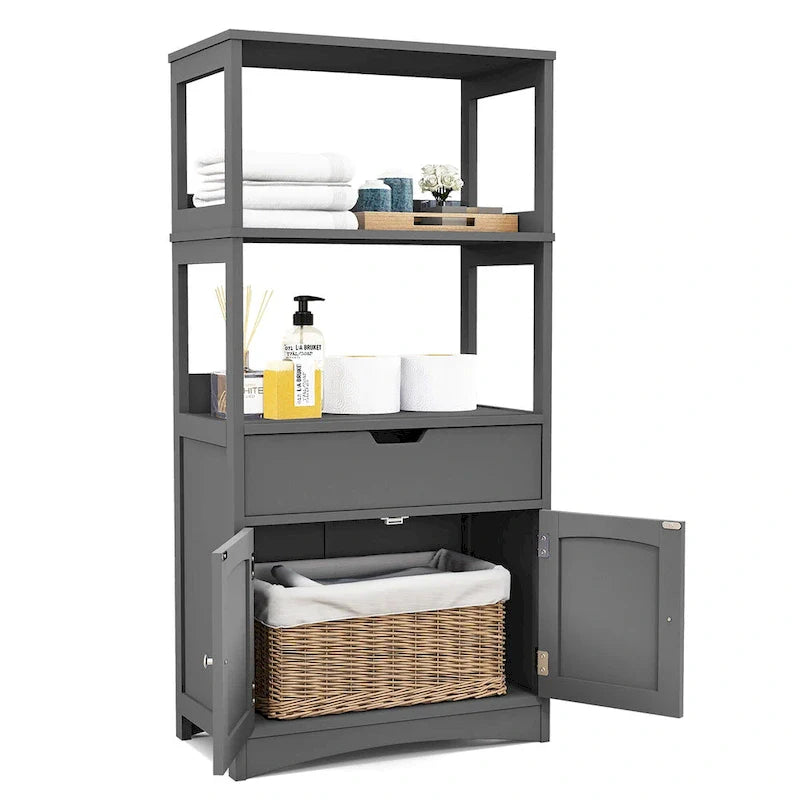 Armoire de rangement de salle de bain Gymax avec tiroir, étagère et placard, meuble sur pied - Voir détails