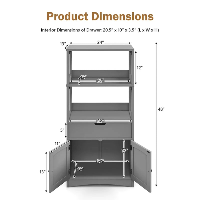 Armoire de rangement de salle de bain Gymax avec tiroir, étagère et placard, meuble sur pied - Voir détails
