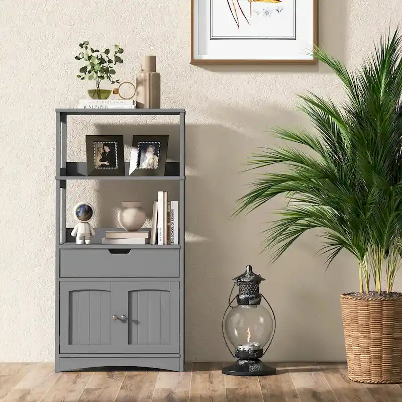 Meuble de rangement de salle de bain Gymax avec tiroir, étagère et armoire de sol - Voir détails