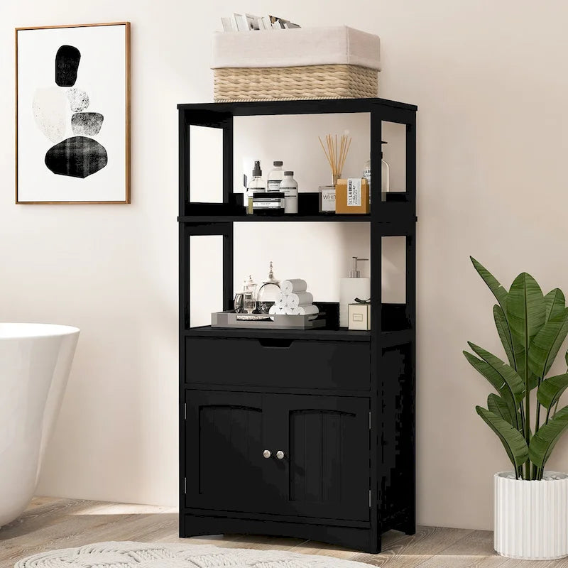 Meuble de rangement de salle de bain Gymax avec tiroir, étagère et armoire de sol - Voir détails