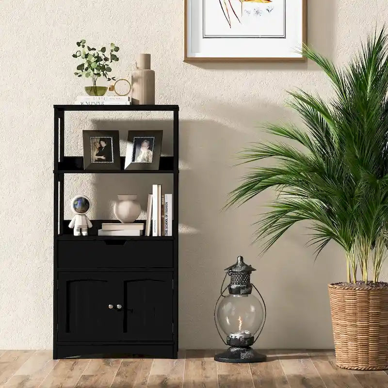 Armoire de rangement de salle de bain Gymax avec tiroir, étagère et placard, meuble sur pied - Voir détails