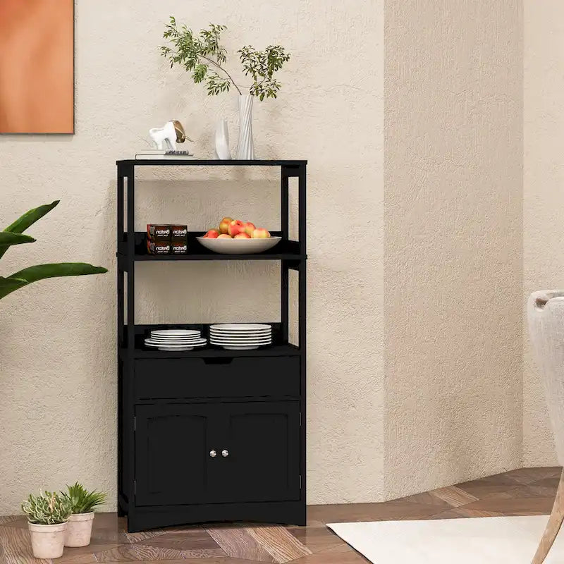 Meuble de rangement de salle de bain Gymax avec tiroir, étagère et armoire de sol - Voir détails