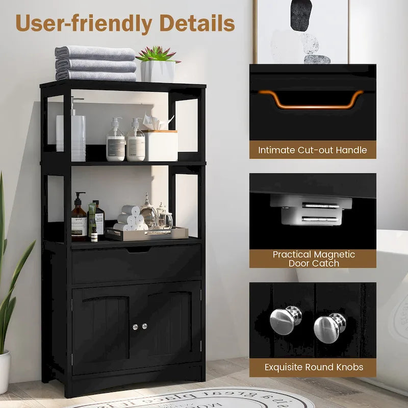 Meuble de rangement de salle de bain Gymax avec tiroir, étagère et armoire de sol - Voir détails
