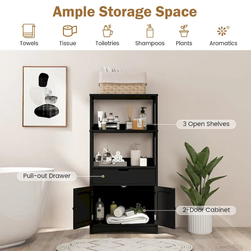 Meuble de rangement de salle de bain Gymax avec tiroir, étagère et armoire de sol - Voir détails