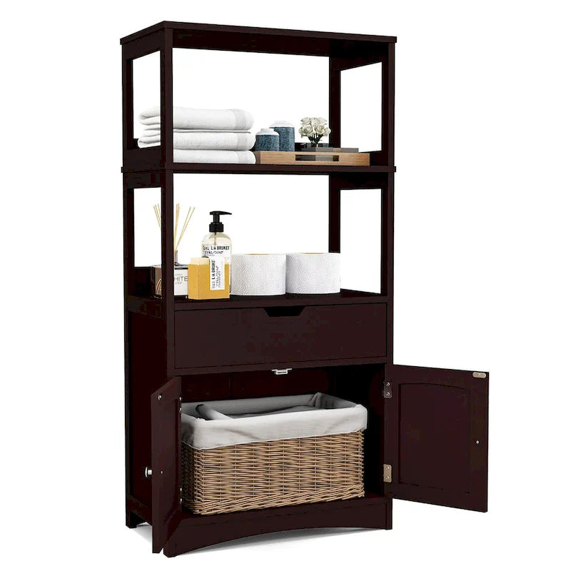 Meuble de rangement de salle de bain Gymax avec tiroir, étagère et armoire de sol - Voir détails