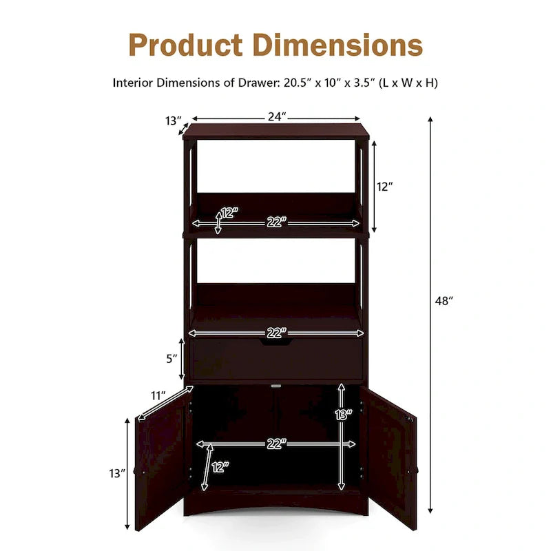 Meuble de rangement de salle de bain Gymax avec tiroir, étagère et armoire de sol - Voir détails