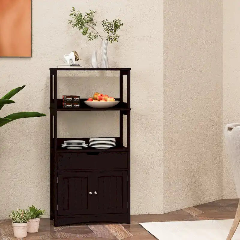 Meuble de rangement de salle de bain Gymax avec tiroir, étagère et armoire de sol - Voir détails
