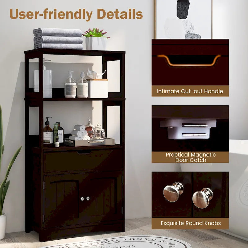 Meuble de rangement de salle de bain Gymax avec tiroir, étagère et armoire de sol - Voir détails