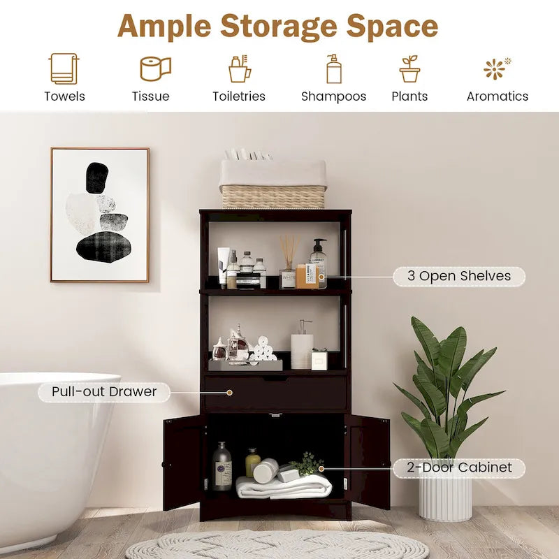 Meuble de rangement de salle de bain Gymax avec tiroir, étagère et armoire de sol - Voir détails