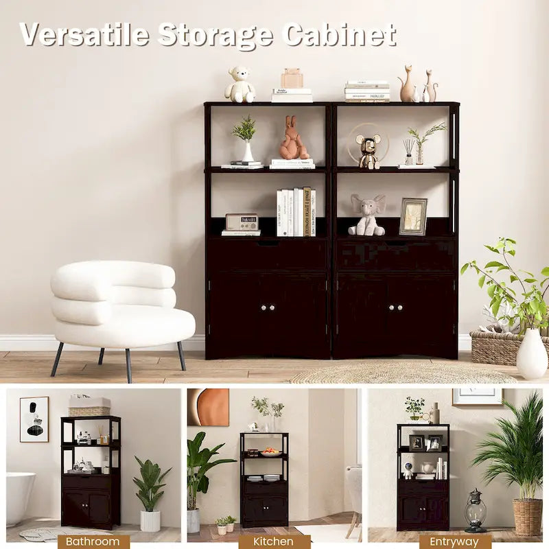 Armoire de rangement de salle de bain Gymax avec tiroir, étagère et placard, meuble sur pied - Voir détails