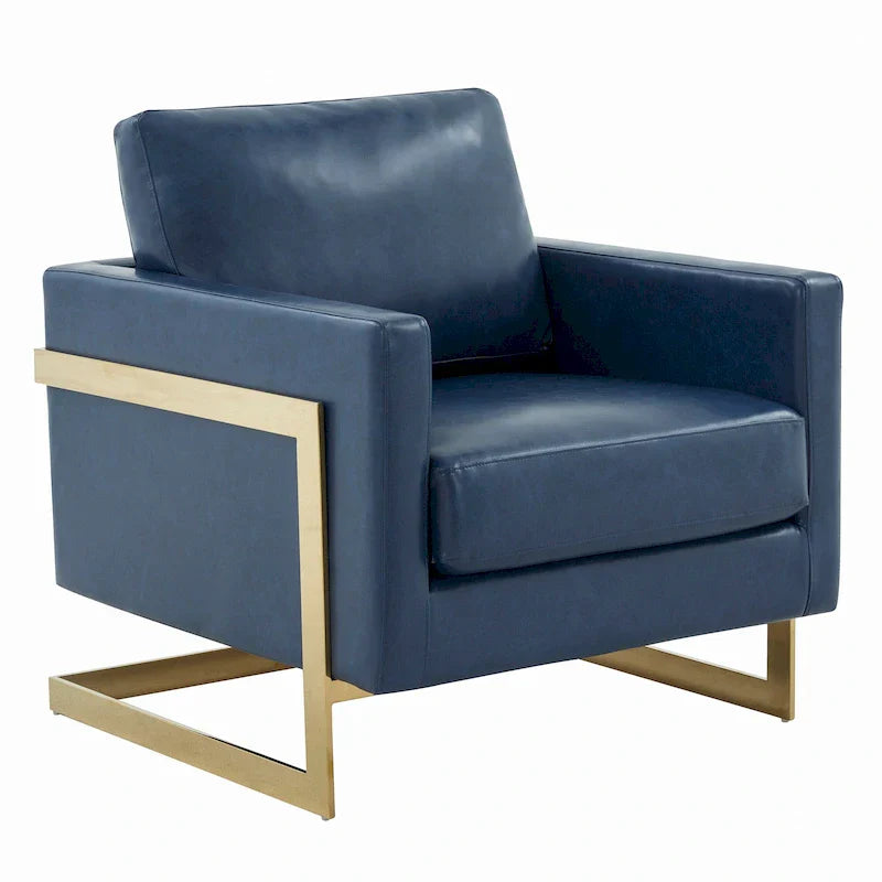 Fauteuil en cuir Lincoln avec cadre doré, canapé simple moderne pour salon et chambre - 34