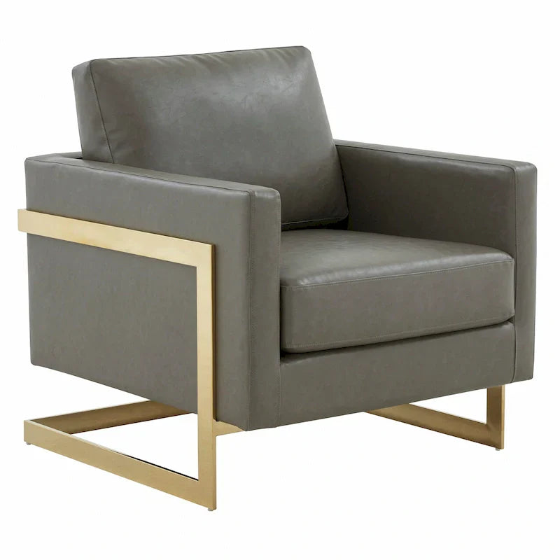 Fauteuil en cuir Lincoln avec cadre doré, canapé simple moderne pour salon et chambre - 34