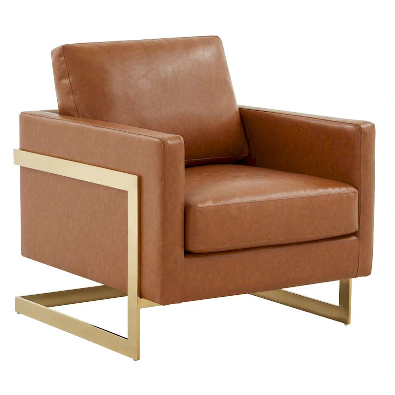 Fauteuil en cuir Lincoln avec cadre doré, canapé simple moderne pour salon et chambre - 34