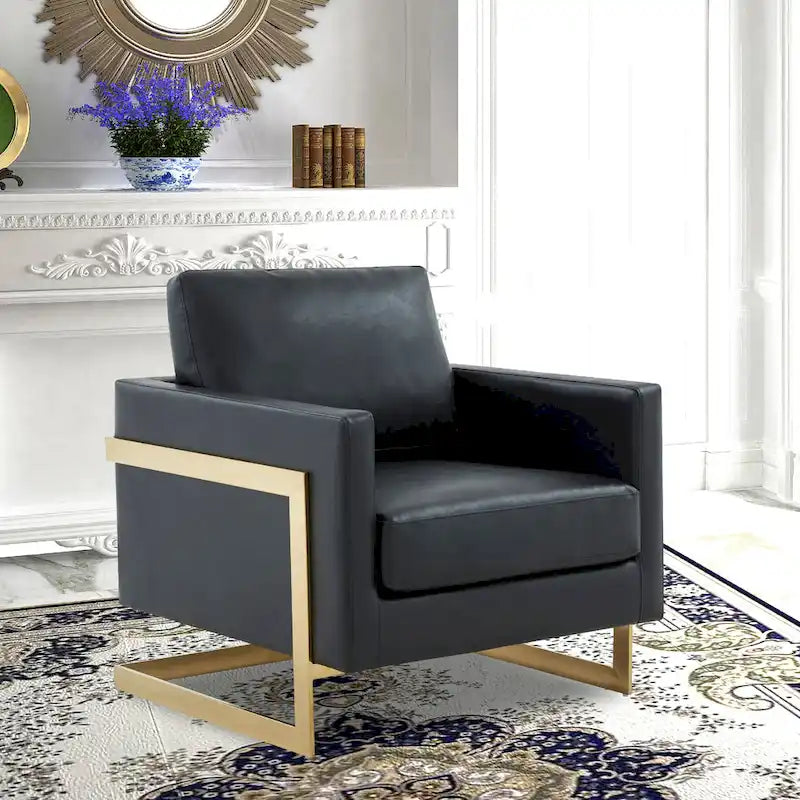 Fauteuil en cuir Lincoln avec cadre doré, canapé simple moderne pour salon et chambre - 34