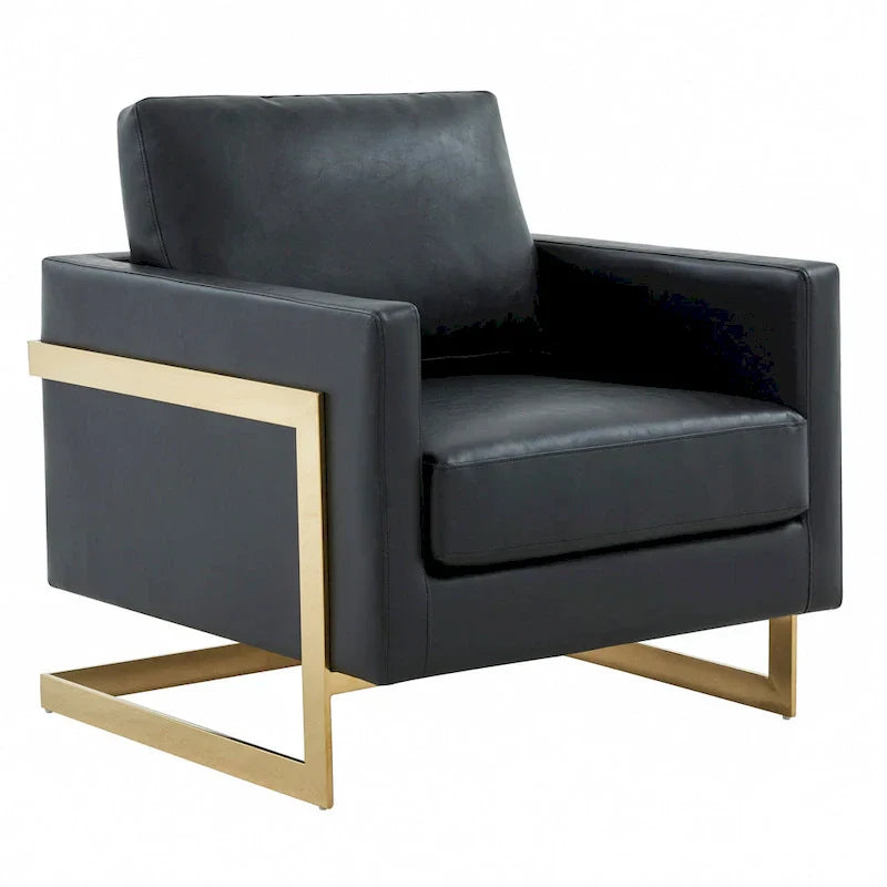 Fauteuil en cuir Lincoln avec cadre doré, canapé simple moderne pour salon et chambre - 34