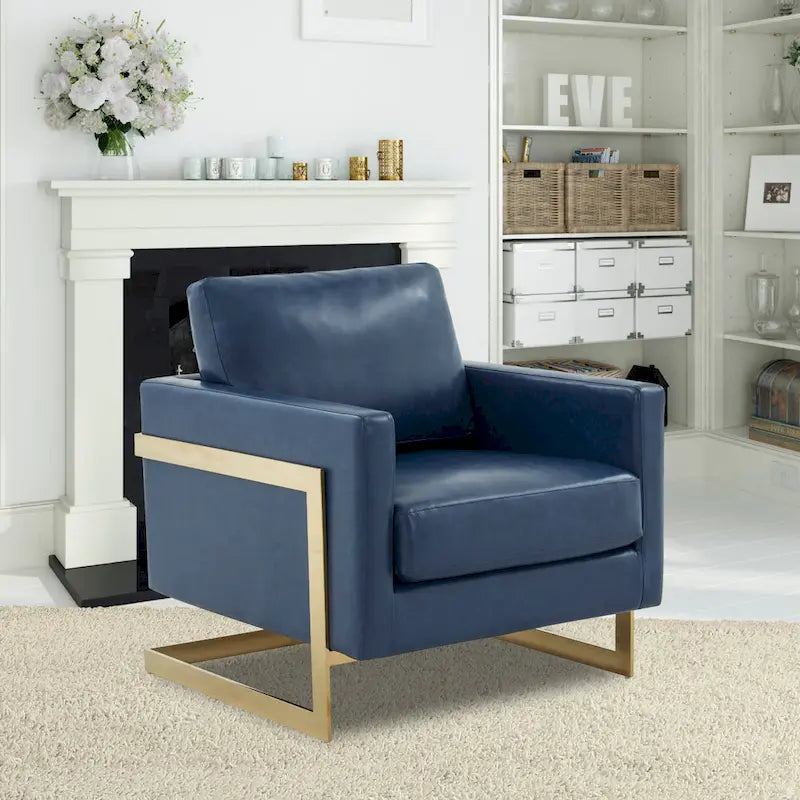 Fauteuil en cuir Lincoln avec cadre doré, canapé simple moderne pour salon et chambre - 34
