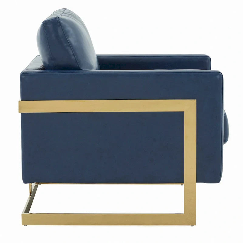 Fauteuil en cuir Lincoln avec cadre doré, canapé simple moderne pour salon et chambre - 34