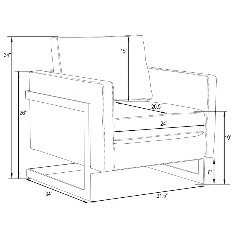 Fauteuil en cuir Lincoln avec cadre doré, canapé simple moderne pour salon et chambre - 34