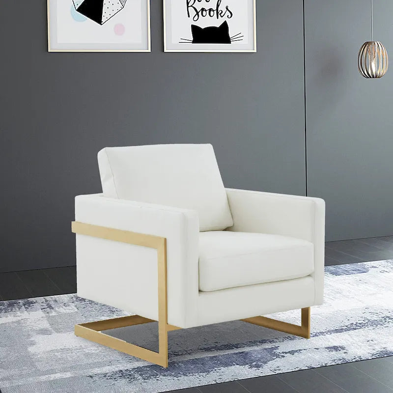 Fauteuil en cuir Lincoln avec cadre doré, canapé simple moderne pour salon et chambre - 34