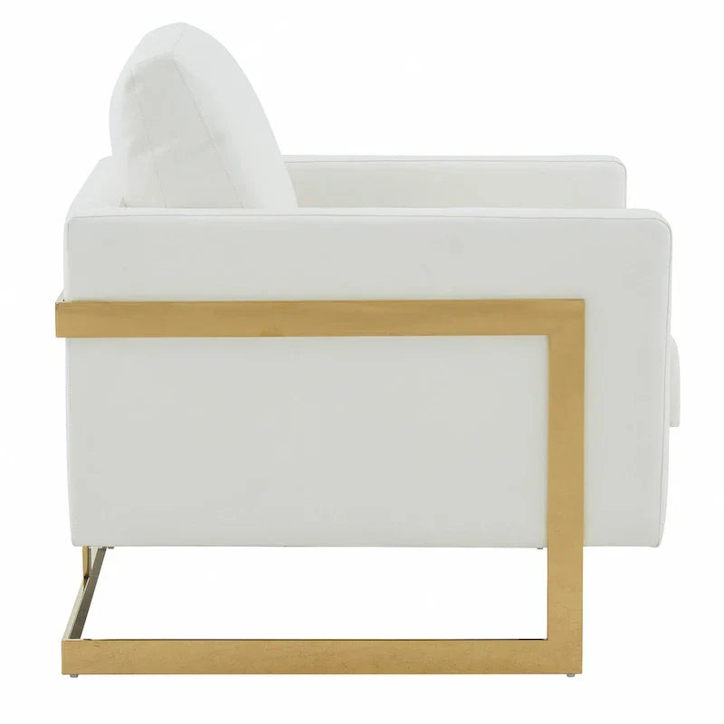Fauteuil en cuir Lincoln avec cadre doré, canapé simple moderne pour salon et chambre - 34