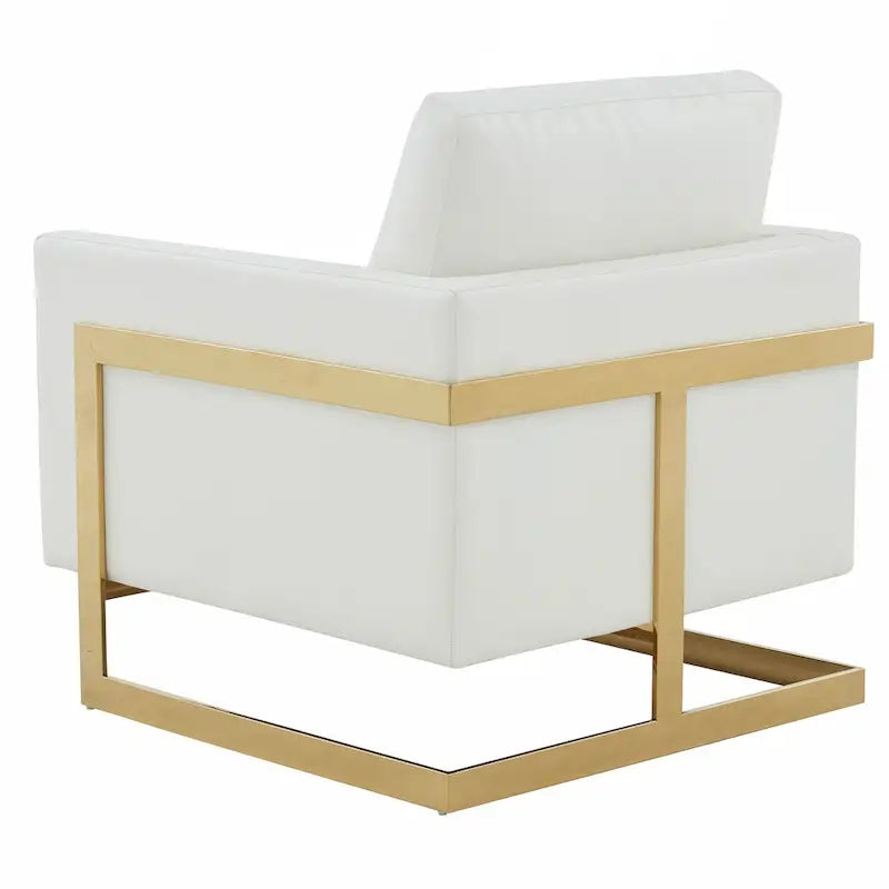 Fauteuil en cuir Lincoln avec cadre doré, canapé simple moderne pour salon et chambre - 34
