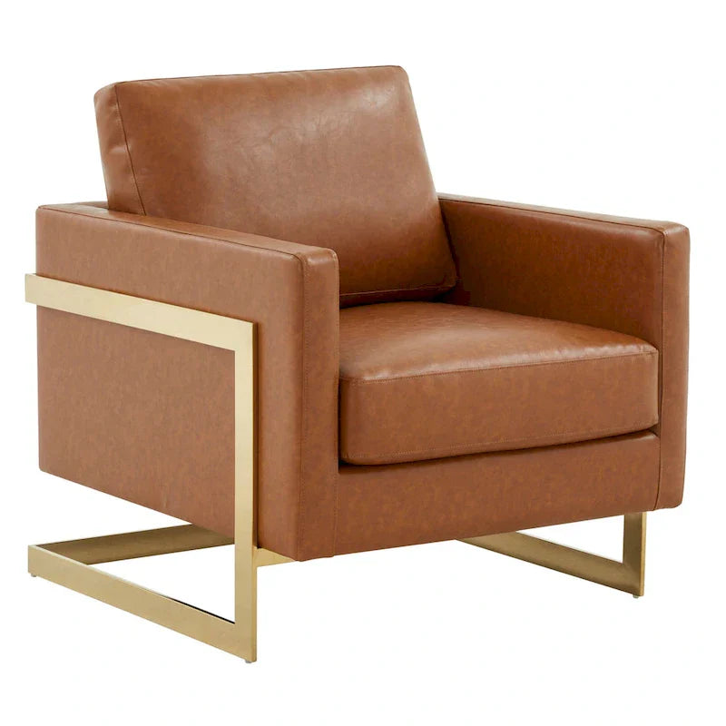 Fauteuil en cuir Lincoln avec cadre doré, canapé simple moderne pour salon et chambre - 34