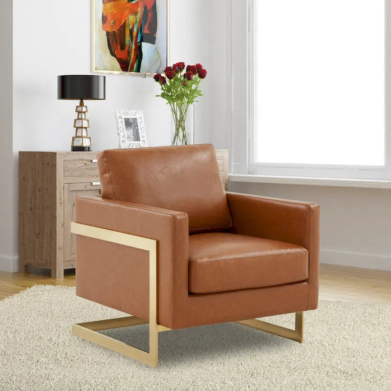 Fauteuil en cuir Lincoln avec cadre doré, canapé simple moderne pour salon et chambre - 34