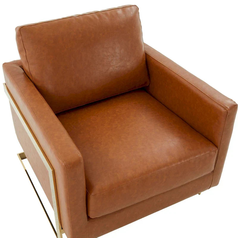Fauteuil en cuir Lincoln avec cadre doré, canapé simple moderne pour salon et chambre - 34