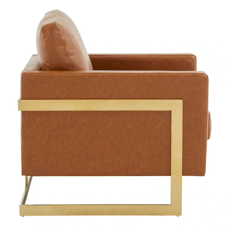 Fauteuil en cuir Lincoln avec cadre doré, canapé simple moderne pour salon et chambre - 34