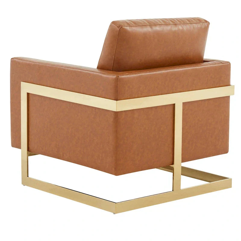 Fauteuil en cuir Lincoln avec cadre doré, canapé simple moderne pour salon et chambre - 34