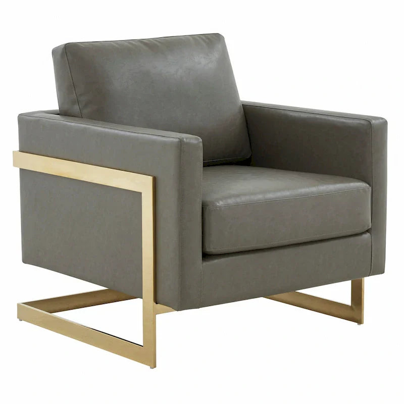 Fauteuil en cuir Lincoln avec cadre doré, canapé simple moderne pour salon et chambre - 34