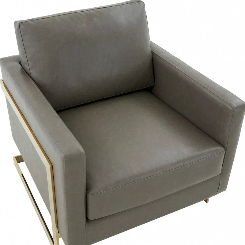 Fauteuil en cuir Lincoln avec cadre doré, canapé simple moderne pour salon et chambre - 34