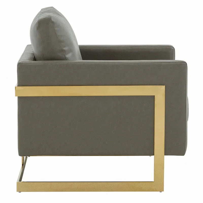 Fauteuil en cuir Lincoln avec cadre doré, canapé simple moderne pour salon et chambre - 34