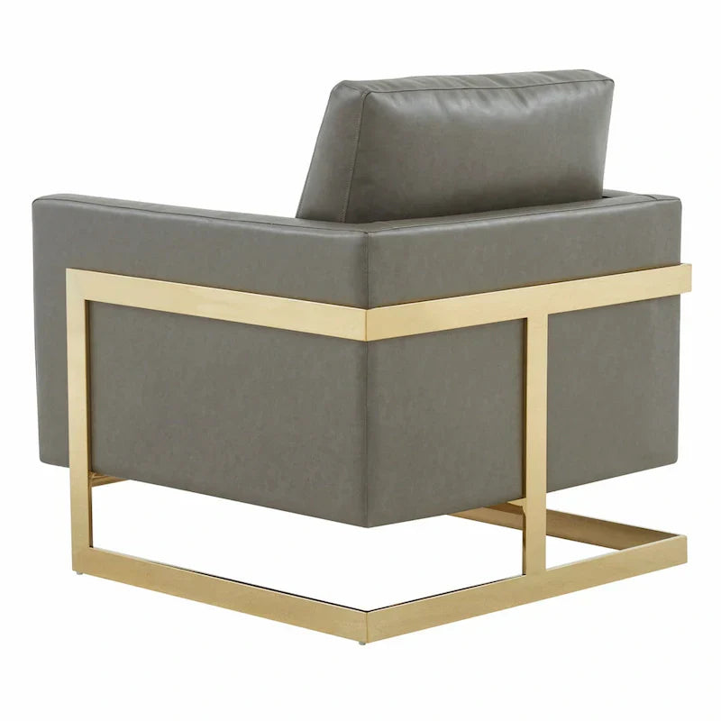 Fauteuil en cuir Lincoln avec cadre doré, canapé simple moderne pour salon et chambre - 34