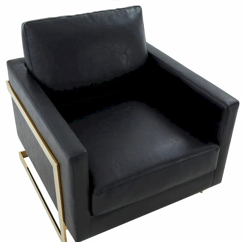 Fauteuil en cuir Lincoln avec cadre doré, canapé simple moderne pour salon et chambre - 34