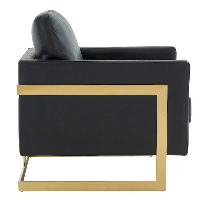 Fauteuil en cuir Lincoln avec cadre doré, canapé simple moderne pour salon et chambre - 34