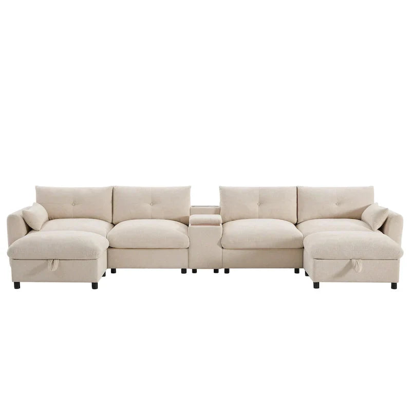 Canapé sectionnel modulable en forme de U 142 avec ottomans de rangement et console