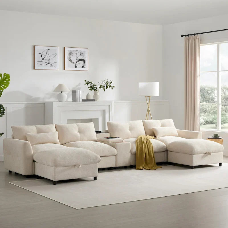 Canapé sectionnel modulable en forme de U 142 avec ottomans de rangement et console