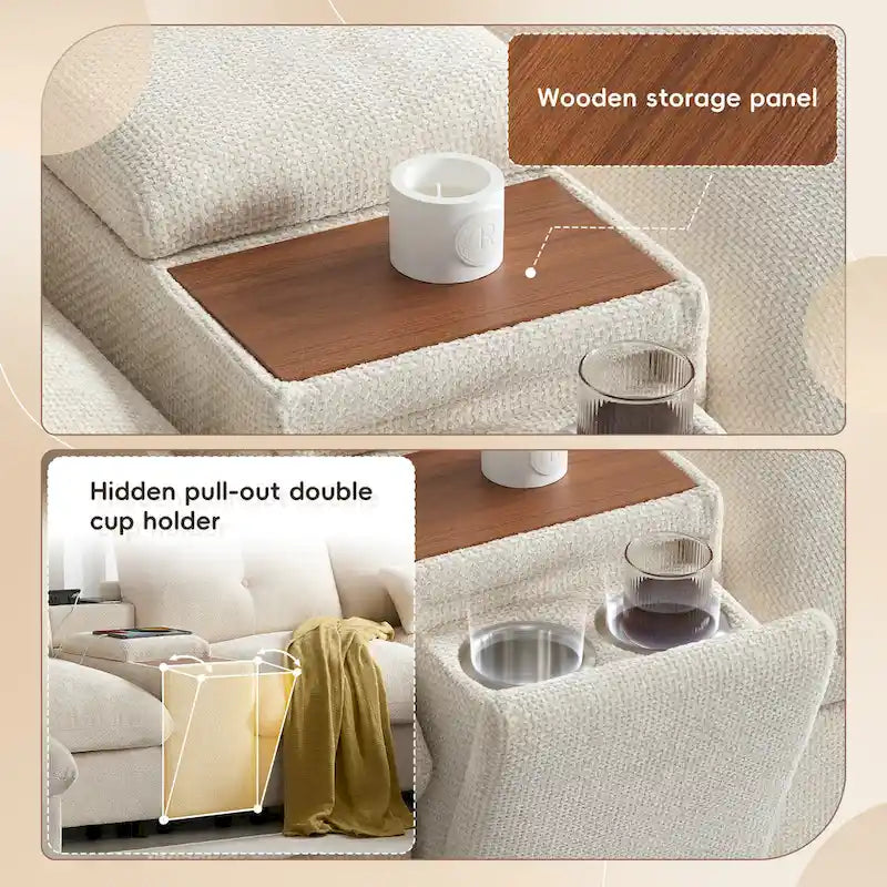 Canapé sectionnel modulable en forme de U 142 avec ottomans de rangement et console